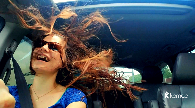 Audrey Wallace with the windows down to dry her hair