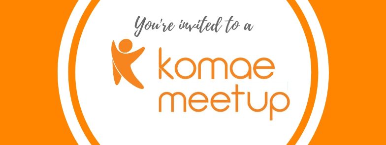 the Komae logo, text image 'You're invited to learn about free babysitting at my Komae Meetup'