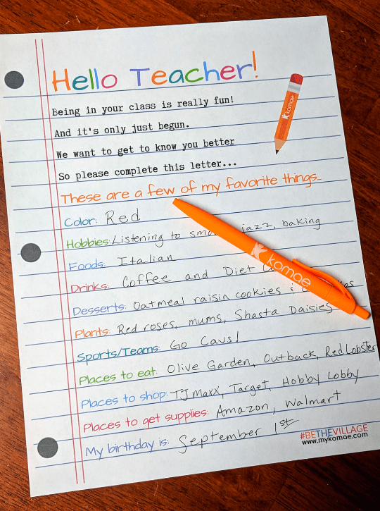 a teacher gift letter from a student