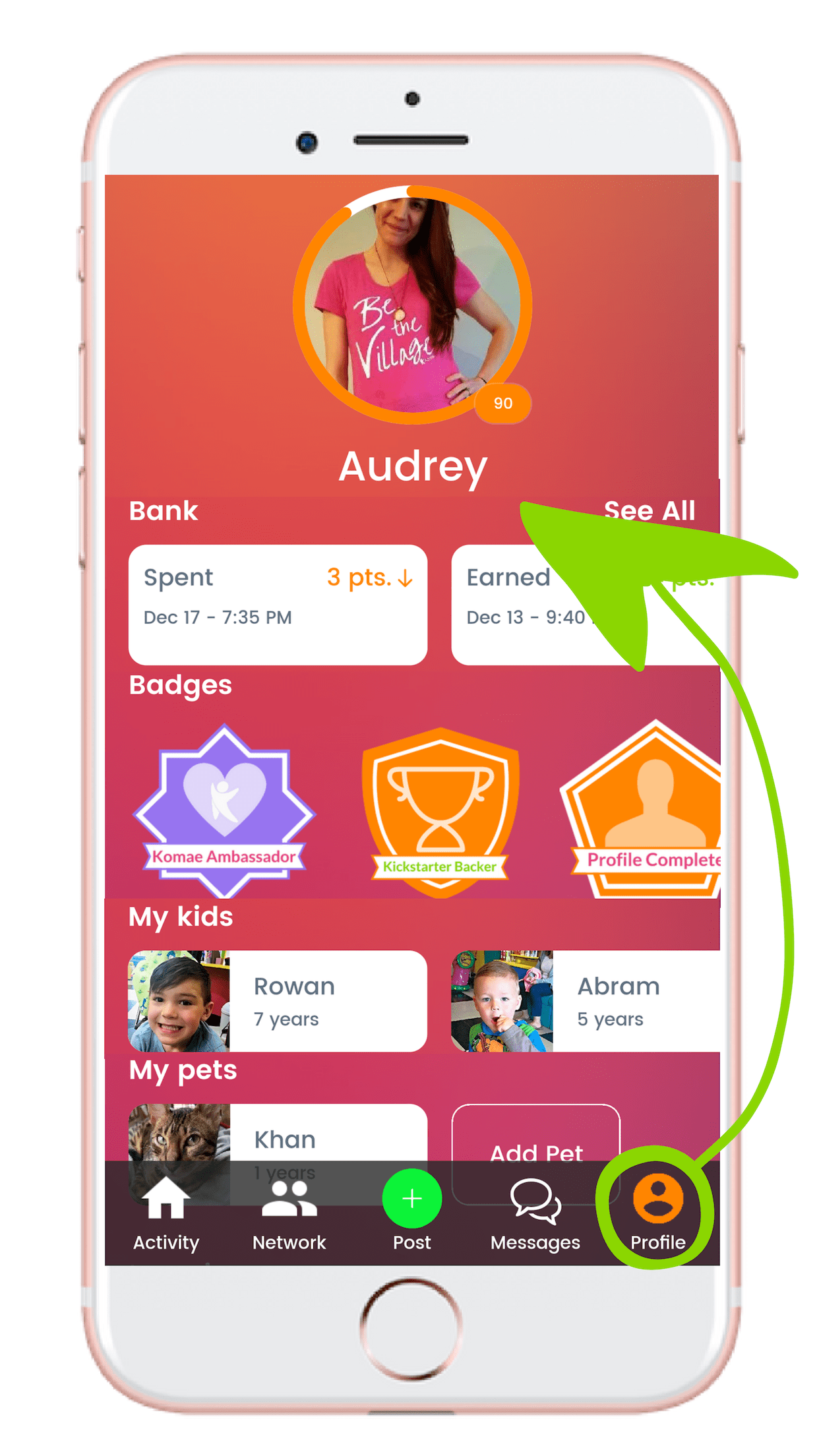 iphone image of a komae app profile