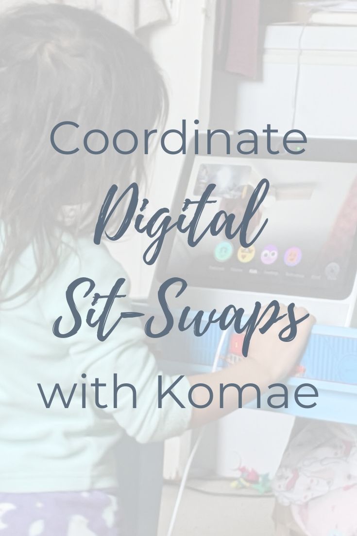 image of little girl playing on a video chat screen, text image 'coordinate digital sit-swaps with Komae'