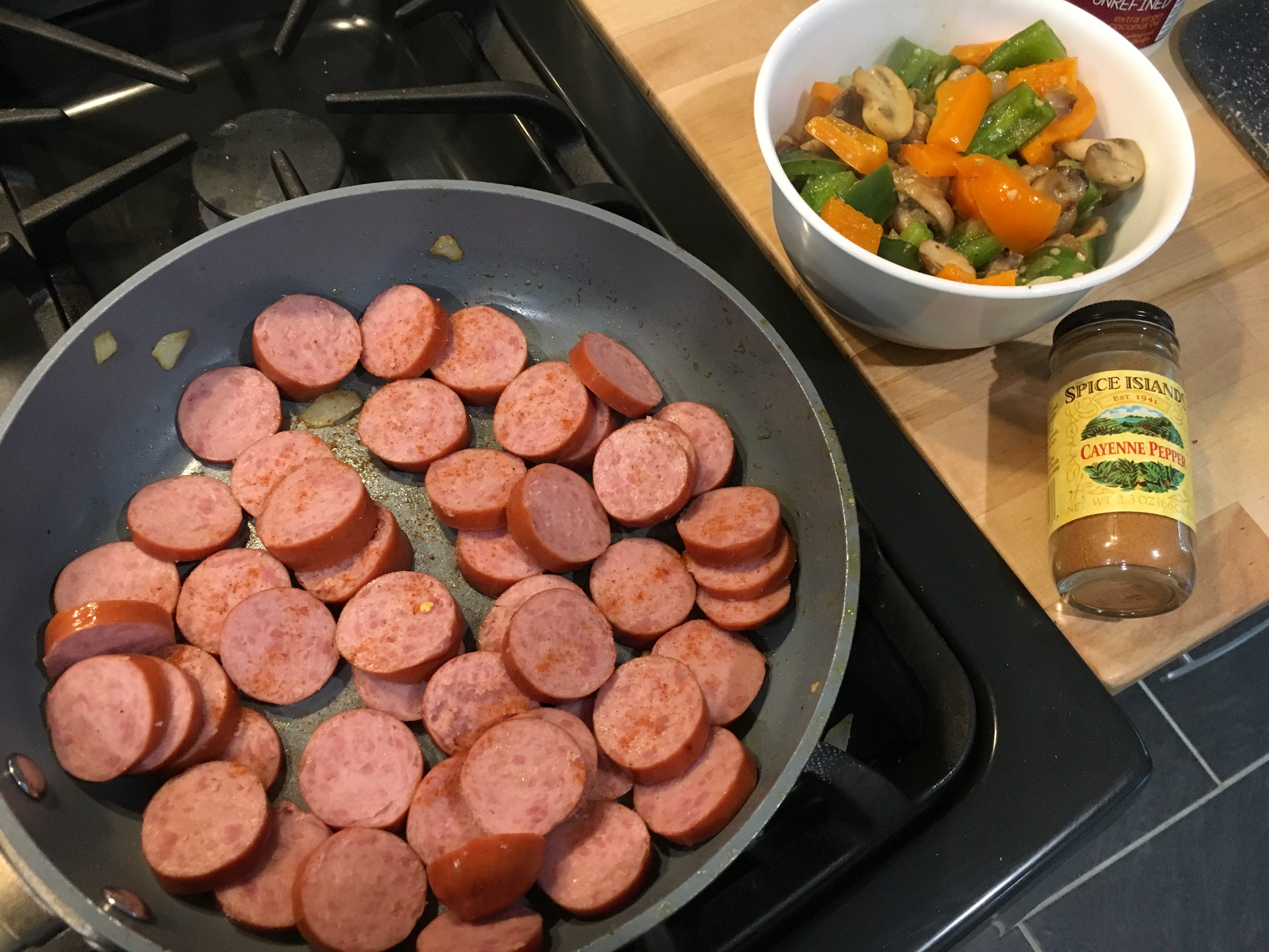 Sausage and Rice cooking