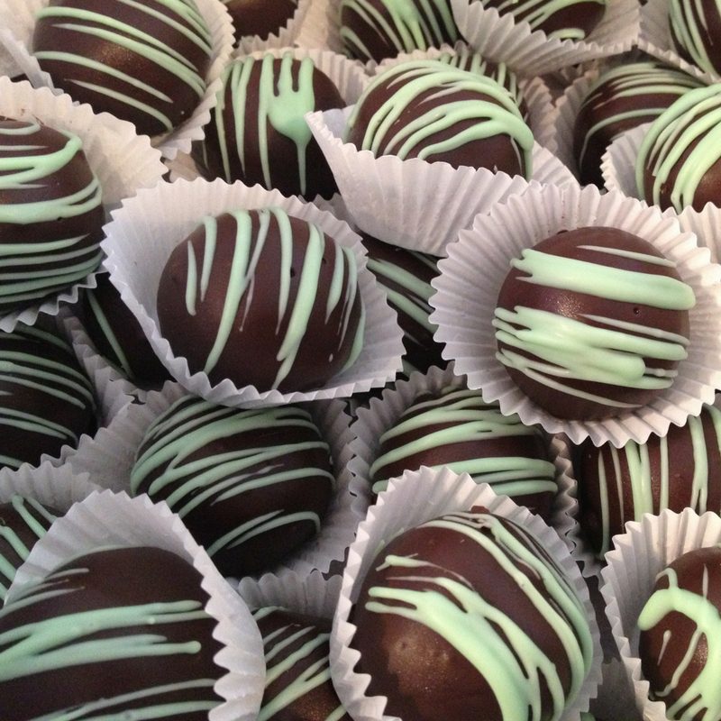 Green and brown cake balls
