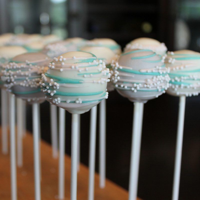 Teal Gray and White Cake Pops